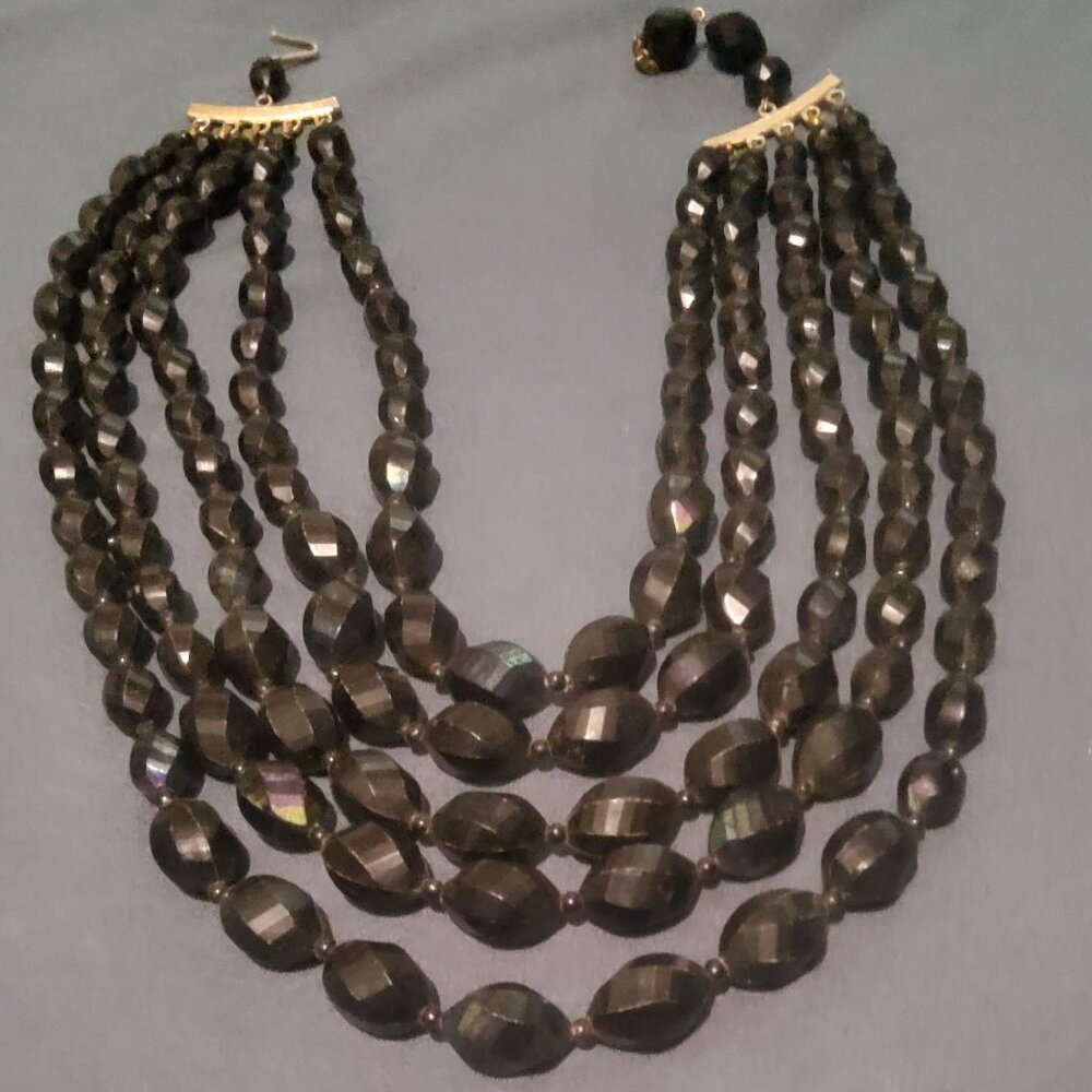 VINTAGE  FIVE STRAND  BLACK NECKLACE BY "HONG KONG ""  SALE